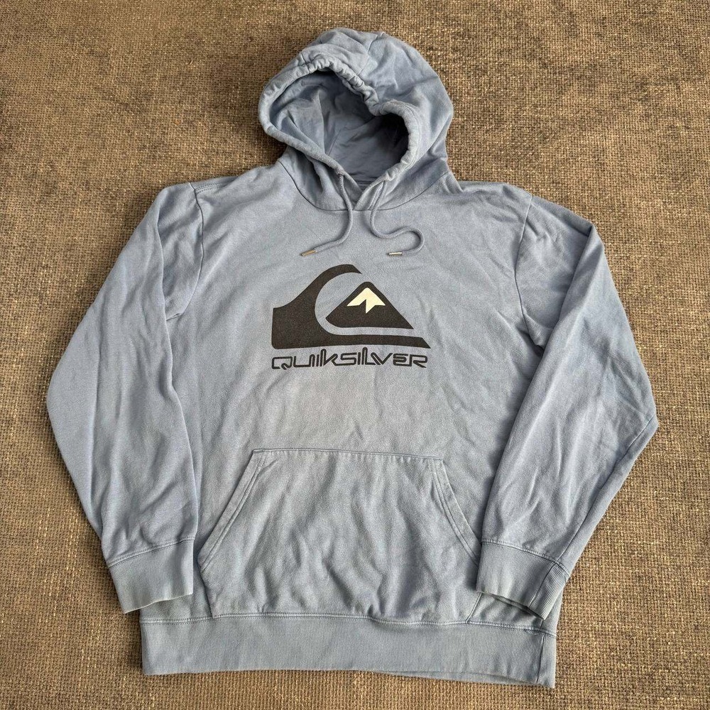 Quiksilver Big Logo Hoodie Mens XL Blue Graphic Surf Skate Pullover